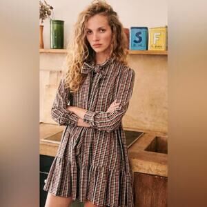 Sezane Selena Dress Lurex Tiles 6 / 38 Gingham Tiered Mini Dress